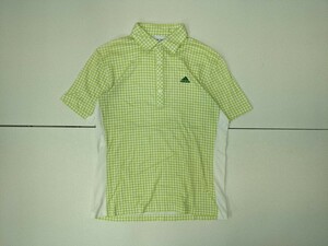 11．アディダス ゴルフ adidas golf ギンガムチェック柄 半袖ポロシャツ メンズL 若菜色白 x409