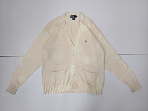 4．日本製 ラルフローレン POLO RALPH LAUREN コットンニットカーディガン ジャケット メンズL アイボリーネイビー y409