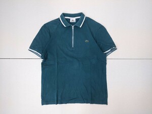 19．日本製 ラコステ LACOSTE NO.PH009E ハーフジップ 鹿の子 ポロシャツ 半袖ブルゾン メンズ5 青緑系 x407