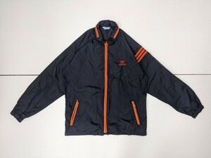 19．adidas 70s ヴィンテージ デサント製 アディダス ヤッケ レトロ 薄手 ナイロン ブルゾン ジャケット ジャンパー 80s メンズO 黒橙 x502