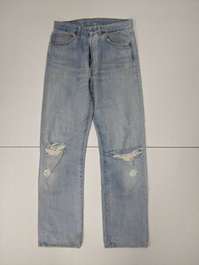 1．501XX バレンシア工場 米国製 リーバイス USA製 LEVI'S 555 ダメージ加工 ボタンフライ デニムジーンズ アメカジW36L33淡いネイビーy206