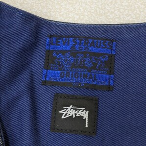 20．stussy LEVI’S 別注 コラボ ORIGINAL ステューシ リーバイス ブルーステッチ デニム ベスト シンチバック Mサイズ PCL15-105 205の画像7