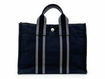 HERMES エルメス フールトゥPM トートバッグ ハンドバッグ バッグ キャンバス 黒×グレー_画像1