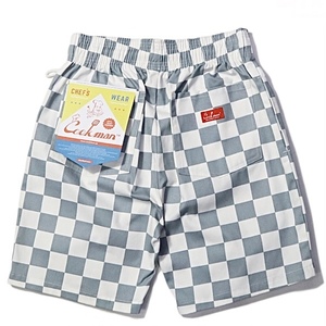 Lサイズ COOKMAN 短パン チェック グレー 市松模様 クックマン シェフショートパンツ Chef Pants Short Checker Grey