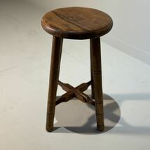 昭和レトロ 椅子 (木製 スツール アンティーク 古道具 チェア イス 丸椅子 )[R72]_画像3
