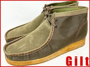 即決★美品訳あり Clarks originals★UK8.5G=26.5cm スエードワラビーブーツ クラークス コンビ オリーブ レザー 本革 革靴 ほぼ未使用