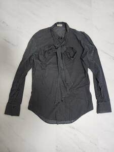 【レア】2005年AW エディ期 ディオールオム リボンシャツ ブラック ドット柄 38 / Dior Homme 黒 メンズ ホワイト 白