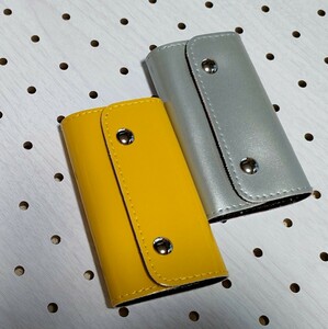  free shipping!. leather made key case 2 point set silver enamel yellow yellow color man and woman use 