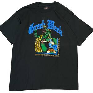 90s USA製 Greek Week Tシャツ XL ブラック ギリシャ 神話 ドラゴン ΠΚΑ Pi Kappa Alpha カレッジ 半袖 フルーツタグ ヴィンテージ