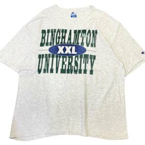 90s USA製 Champion カレッジ Tシャツ XL グレー ３段 カプセル BINGHANTON UNIVERSITY チーム カレッジ ロゴ チャンピオン ヴィンテージ