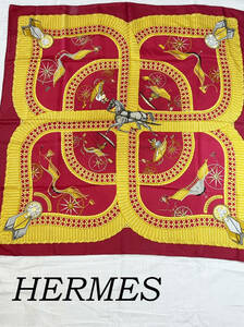 【e80】HERMESスカーフ祭り！！☆エルメス(HERMES)　大判シルクスカーフ『カレ90 VOITURES PANIERS』☆1円スーパーセール！☆