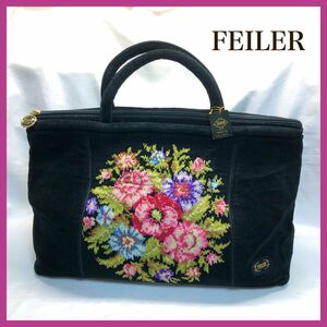 【美品】　FEILER フェイラー　ボストンバッグ　旅行バッグ　ブラック　花柄