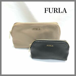 【極美品】　FURLA フルラ　ポーチ2点セット　ベージュ　ブラック　レザー