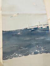 正絹 塩瀬なごや帯 横浜ベイブリッジ船かもめ海波初夏 希少柄逸品_画像6