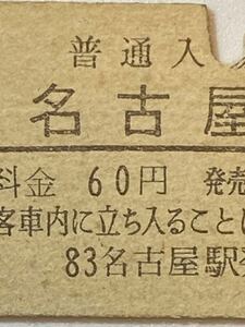 古い切符　硬券　入場券　名古屋駅　60円　昭和52年　83 名古屋駅発行