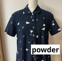 美品◇powder◇藍染絞り染め花ワンピース◇下迫秀樹_画像1