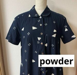 美品◇powder◇藍染絞り染め花ワンピース◇下迫秀樹