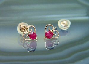  бесплатная доставка [7 месяц зодиакальный камень ] розовое золото натуральный рубин Heart серьги 