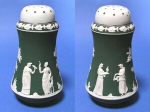 ◎19世紀　WEDGWOOD? 深翠緑色を被せた白のジャスパー 大型胡椒瓶◎sh