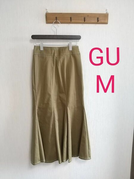 used GU フレアスカート 後ろスリット ロングスカート M 緑がかったブラウン 着丈92