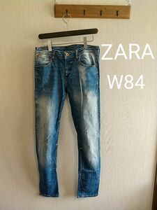 used ZARA men's ダメージ加工 デニムパンツ W84程度 微ストレッチ(ポリウレタン1％) ザラ 作業着として