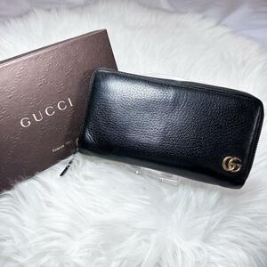 美品　GUCCI グッチ 長財布 ラウンドファスナー GGマーモント