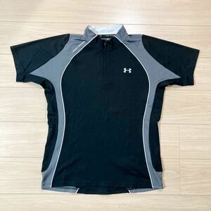 UNDER ARMOUR アンダーアーマー heatgear FITTED ゴルフウェア ハーフジップシャツ 半袖シャツ Lサイズ 黒 グレー