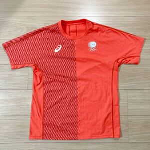 asics アシックス オリンピック 日本代表 Tシャツ 半袖シャツ M〜Lサイズ程度 オレンジ