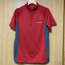 モンベル サイズL メンズ　クール ハーフスリーブジップシャツ ウィックロン 半袖　赤　グレー　　吸水速乾 UVカット_画像1