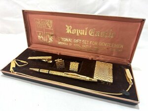 【中古品】ロイヤルキャッスル Royal Castle　5点セット　ライター/タイピン/ボールペン/マネークリップ/カフス　ゴールド【送料別】FN0716