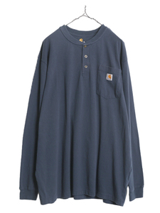 US企画 カーハート ヘンリーネック ポケット付き 長袖 Tシャツ メンズ XL / CARHARTT ロンT ポケT 大きいサイズ ヘビーウェイト ネイビー