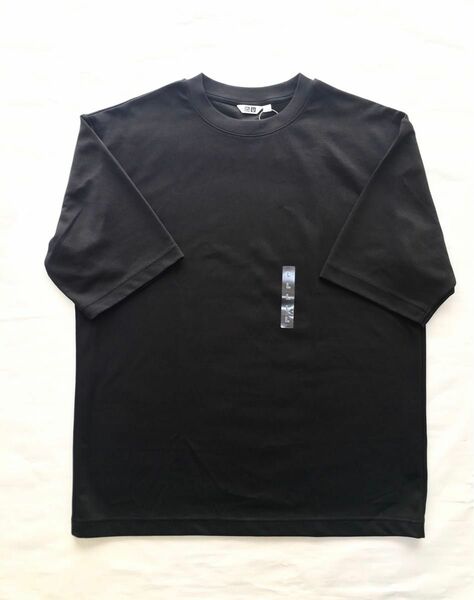 ユニクロ　エアリズムコットンオーバーサイズTシャツ五分袖　メンズ　ブラック　L