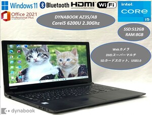 ★1円スタート★美品 dynabook AZ35/AB【Corei5 6世代+新品SSD512GB+8GB】★Win11Home+Office2021★Webカメラ DVDマルチ テンキー HDMI