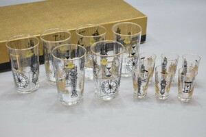 未使用 佐々木硝子 Sasaki Glass グラス ショットグラス SHOT コップ タンブラー 12点 セット 佐々木ガラス 金彩 昭和 レトロ RL-279M/000