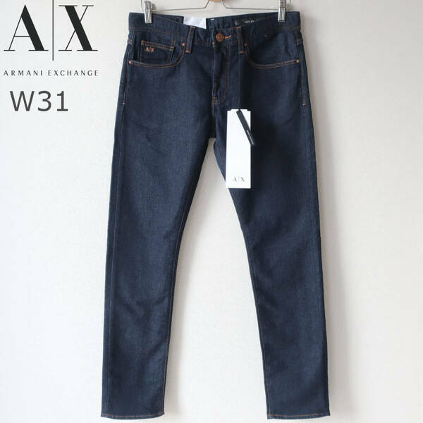 新品 ARMANI EXCHANGE ストレッチ スリム ジーンズ デニム パンツ 細身 未使用 アルマーニ 濃紺 インディゴ メンズ W31 Mサイズ 程度