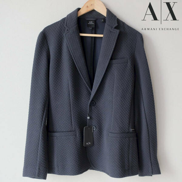 新品 ARMANI EXCHANGE ストレッチ ブレザー 2ボタン テーラードジャケット ワッフル地 未使用 アルマーニ ダーク ネイビー メンズ Sサイズ