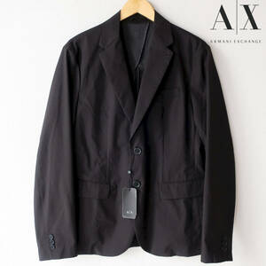 新品 ARMANI EXCHANGE ストレッチ テーラードジャケット ブレザー 2ボタン 裏地なし 未使用 アルマーニ 黒 ブラック メンズ 38 Mサイズ