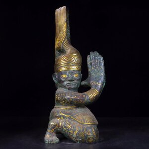【安】漢時代 青銅彫 錯金貴人置物 極細工 古置物 中国古美術 古美味 時代物 古董品 388