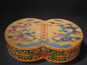 【安】清時代 漆器 双龍紋蓋盒 極細工 古置物 古擺件 中国古美術 古美味 時代物 古董品 345