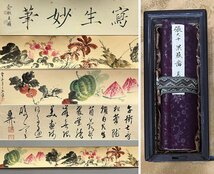 【安】中国近代画家「張大千書」紙本「瓜果図長巻」共箱 巻き物 中国画 墨寶妙品 中国書道 古美味 古美術 524_画像1