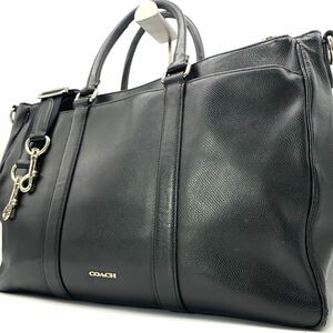 1円●定価8万●COACH コーチ 2way ビジネスバッグ ブリーフケース ショルダーバッグ A4◎ カーフレザー 牛革 ブラック 黒 メンズ