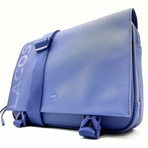 1 иен * не использовался товар *LACOSTE Lacoste большая вместимость wani Mark сумка "почтальонка" сумка на плечо наклонный .. сумка PVC оттенок голубого женский мужской 
