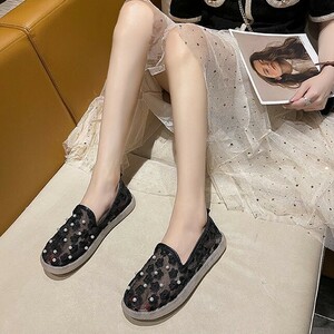  slip-on shoes .... lady's Loafer flat shoes pearl ventilation summer ko-te pretty casual comfortable black 23cm