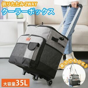 クーラーバッグ 35l クーラーボックス 折りたたみ キャリーカート ショルダーバッグ デリバリーバッグ 2WAY アウトドア 　大容量　市場かご