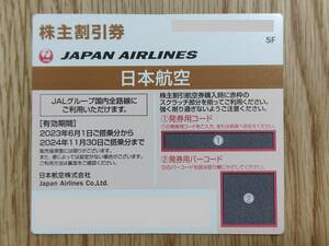 JAL　株主優待券　有効期限　2024年11月30日まで【番号通知のみ・発送なし】