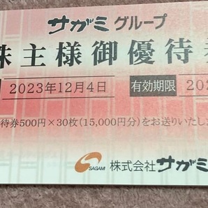 ■サガミグループ 株主優待券 15000円分(500円券×30枚)の画像1