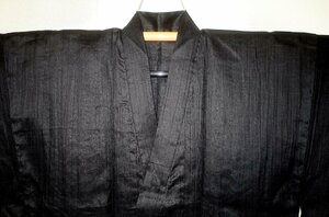 . month 2594ps.@ flax close .. on cloth . man kimono single ..73К height 147 genuine . black plain. hand .. wrinkle new goods 