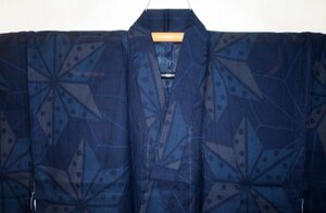 . water 2586 cotton gauze on cloth. dyeing thing man kimono single ..70 height 142К dark blue ground ... flax. leaf new goods 