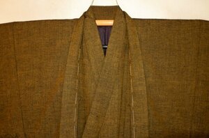 . tree 2656ps.@ silk hand weave genuine cotton Yuuki pongee man kimono feather woven .73 height 146К treacle brown ocher . color not yet have on ultimate beautiful goods 