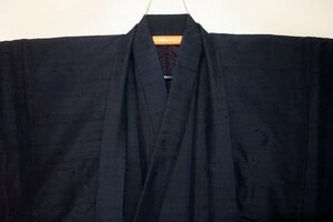 . fire 2428ps.@ silk old fee Yuuki pongee man kimono feather woven .70 height 142К dark blue thread taste wrinkle present-day size beautiful goods 